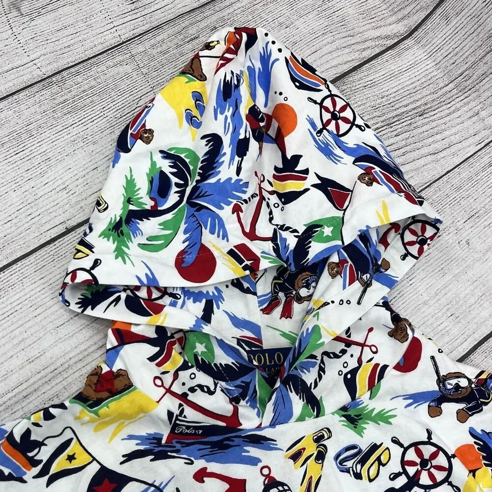 Polo Ralph Lauren Polo Shirt Bear Tropical Island Hoodie‎ Long Sleeve Sz M 10-12 - Picture 4 of 8